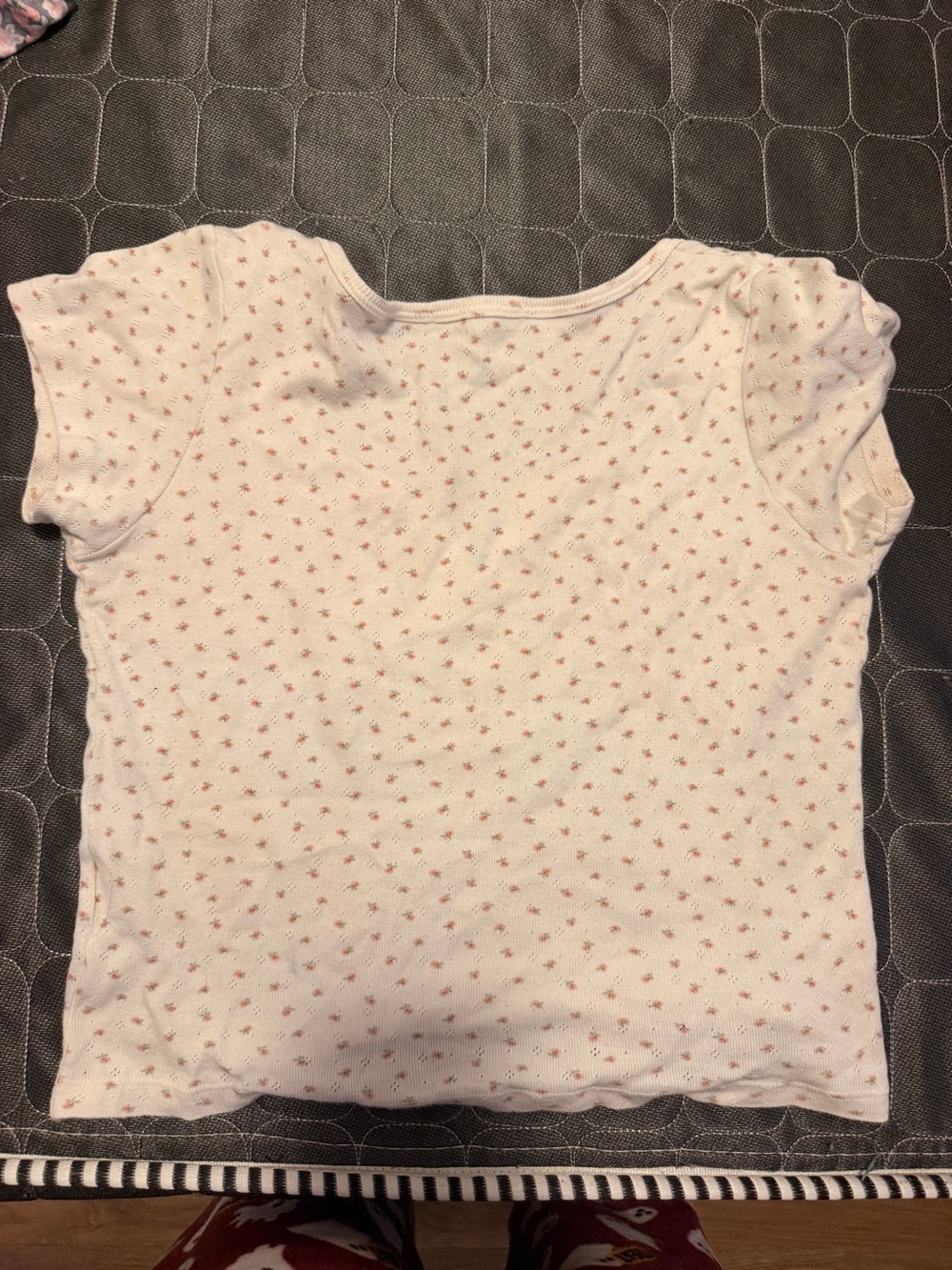 Brandy Melville Cream Scoop-Neck Henley Tee with Pink Micro Floral - Picture 3 of 3